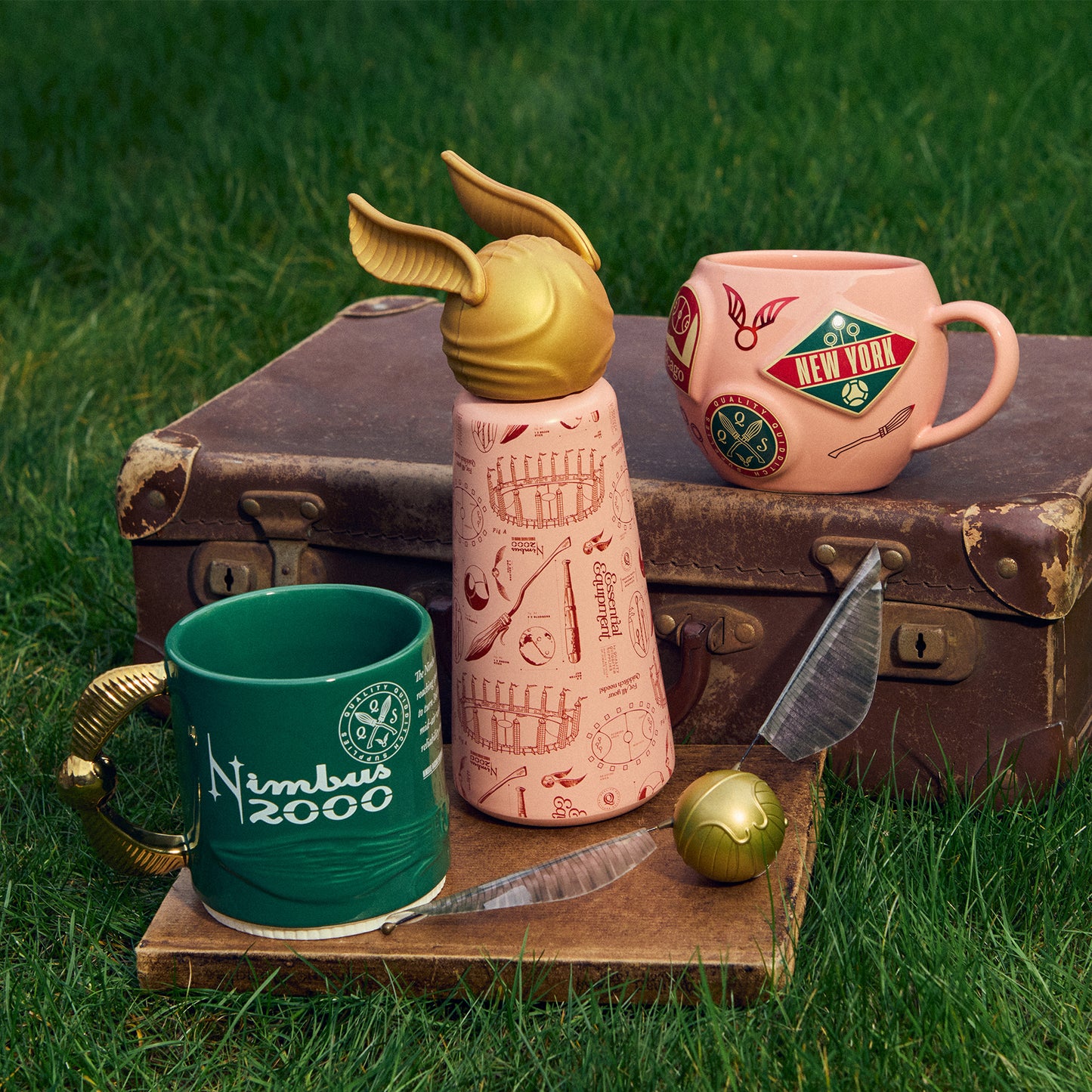 Quality Quidditch Supplies Water Bottle, Nimbus 2000 Mug & Quality Quidditch Supplies Location Mug