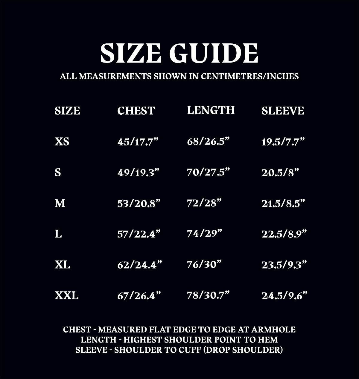 London T-Shirt Size Guide