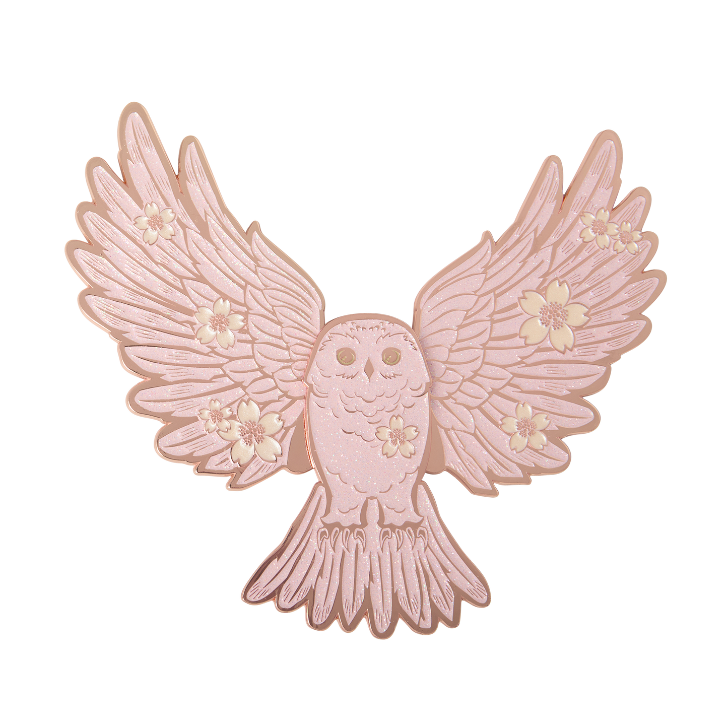 Sakura Owl Glitter Enamel Pin