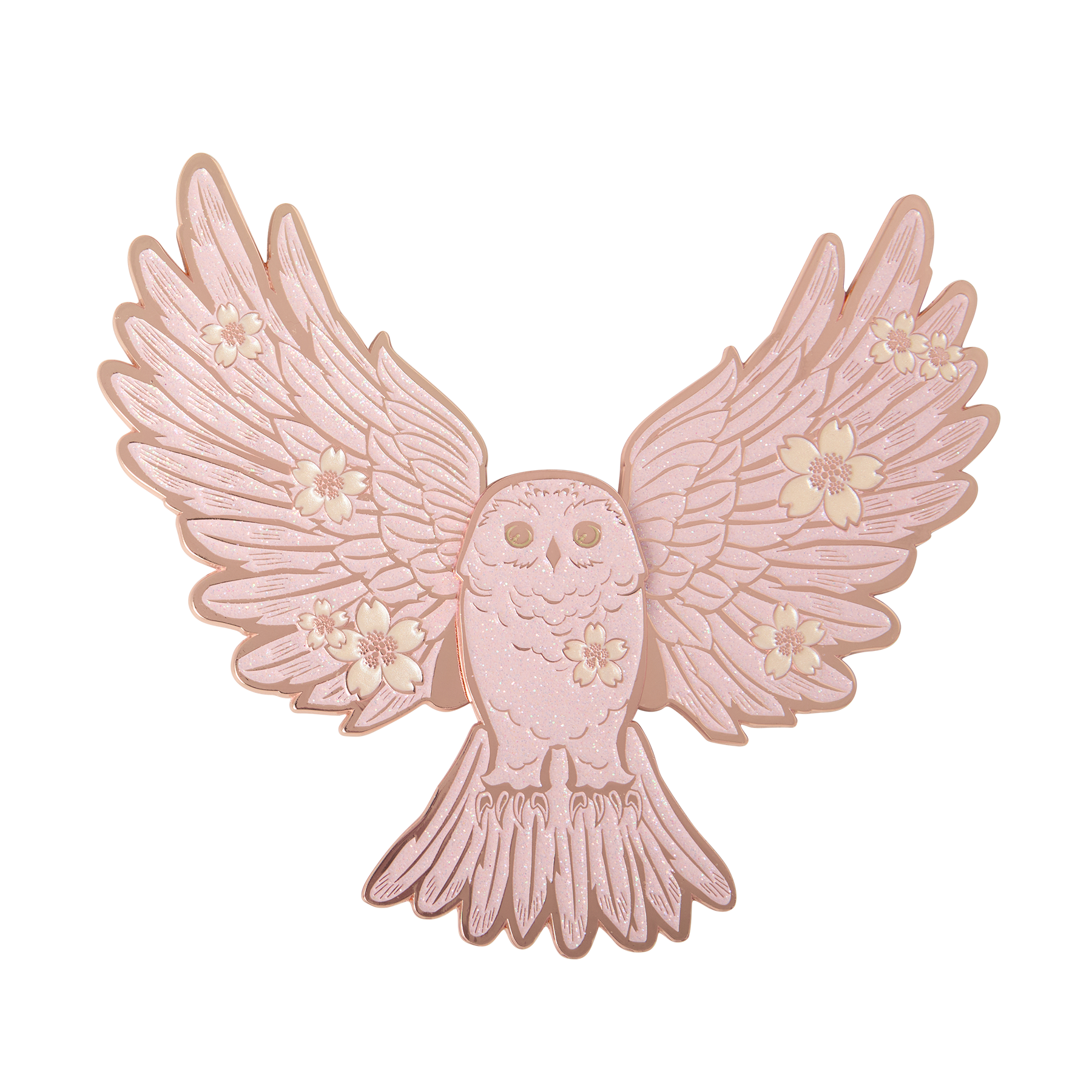 Sakura Owl Glitter Enamel Pin