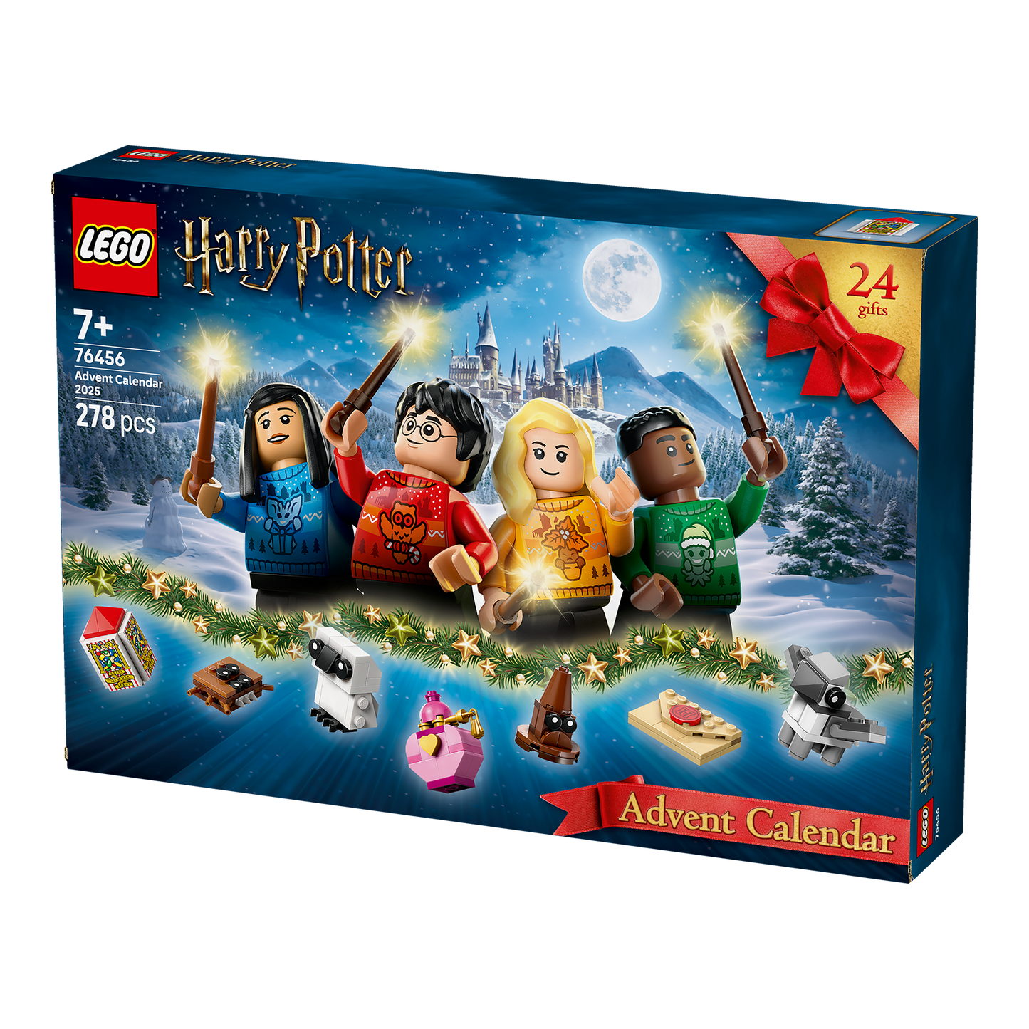 LEGO Harry Potter Advent Calendar packaging with characters and festive elements.