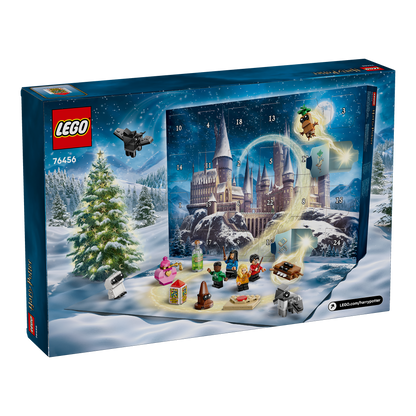 LEGO Harry Potter Advent Calendar packaging with snowy landscape and characters.