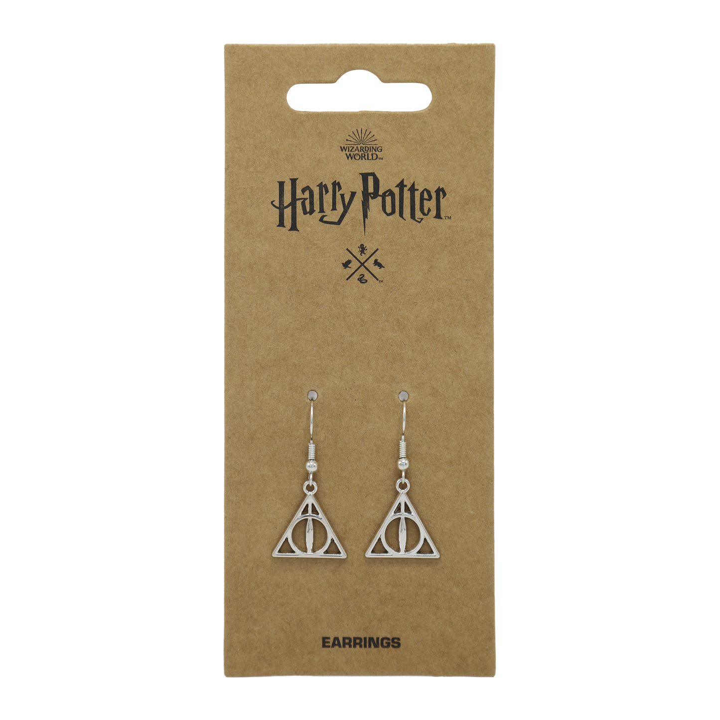 Harry Potter earrings on a branded brown card
