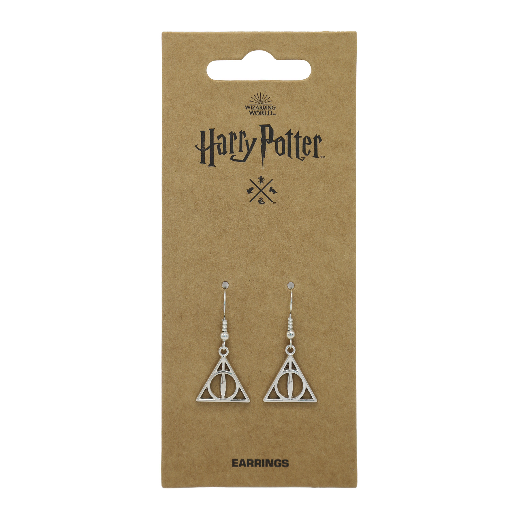 Harry Potter earrings on a branded brown card