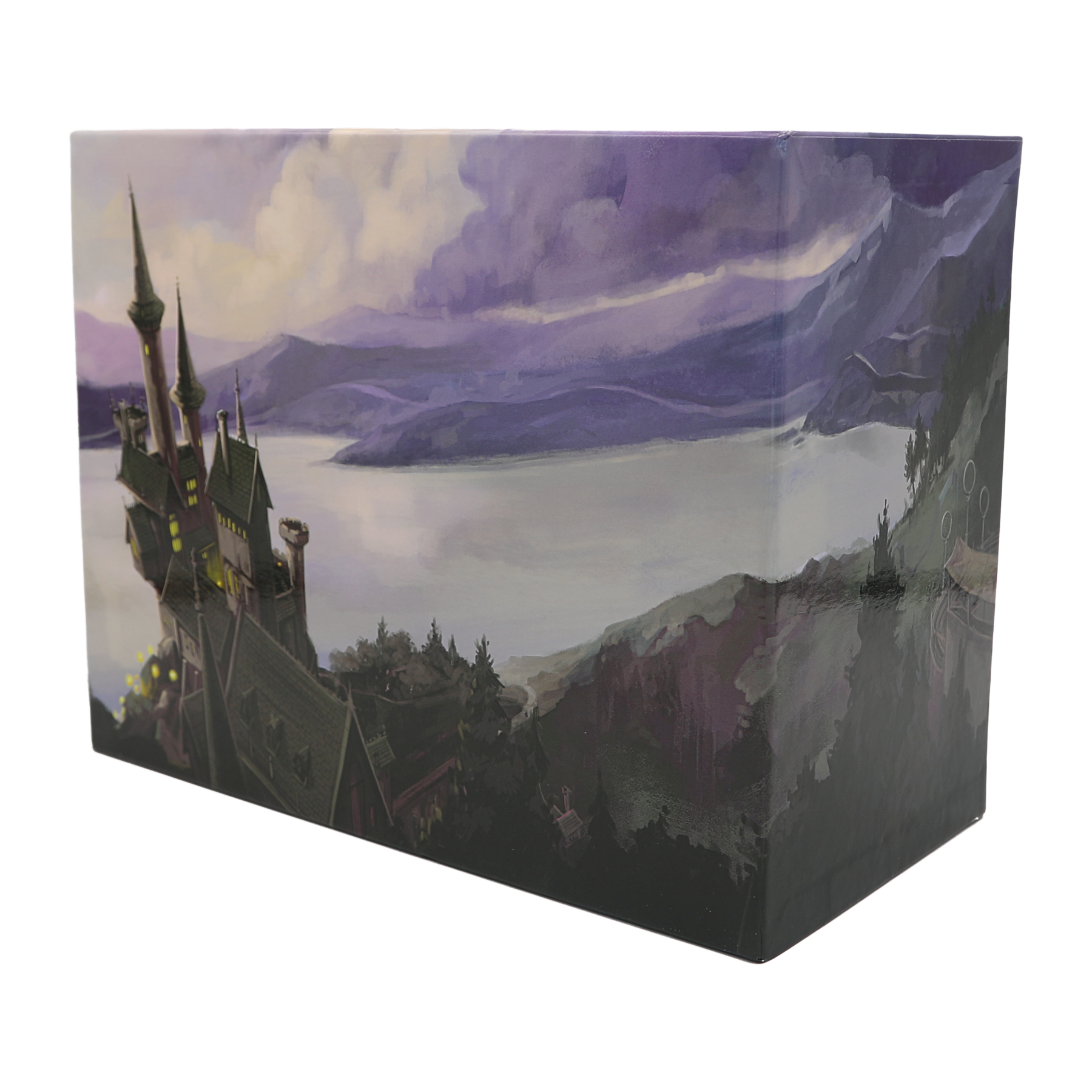 Fantasy landscape with Hogwarts  castle and mountains on a rectangular box