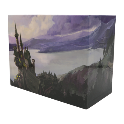 Fantasy landscape with Hogwarts  castle and mountains on a rectangular box