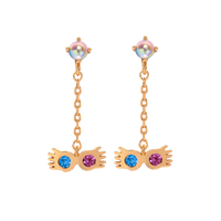 Pair of gold Spectrespecs earrings with colorful gemstones