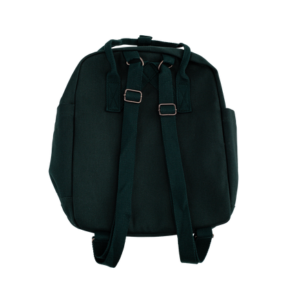 Dark green backpack on a white background
