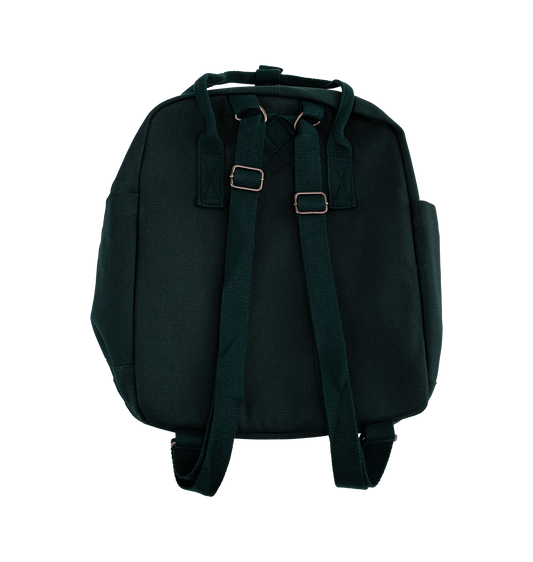Dark green backpack on a white background