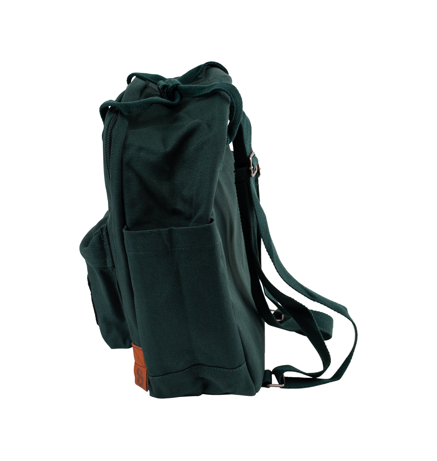 Green backpack on a white background