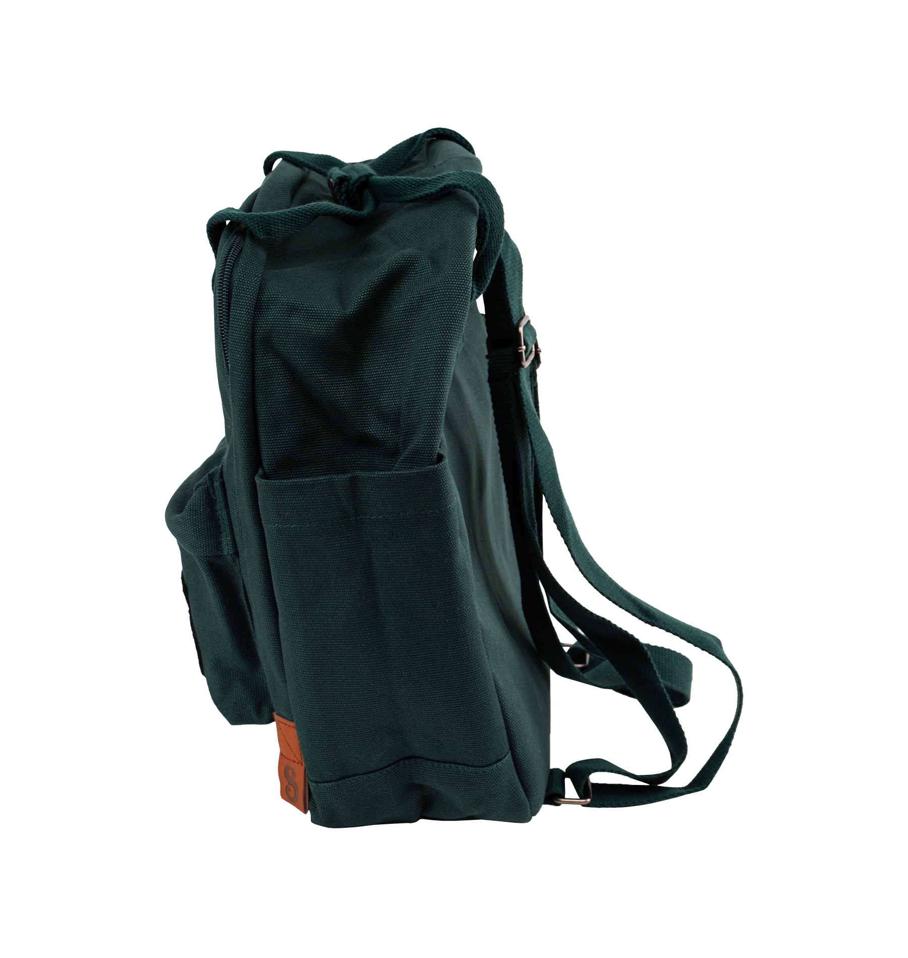 Green backpack on a white background