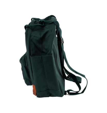 Green backpack on a white background