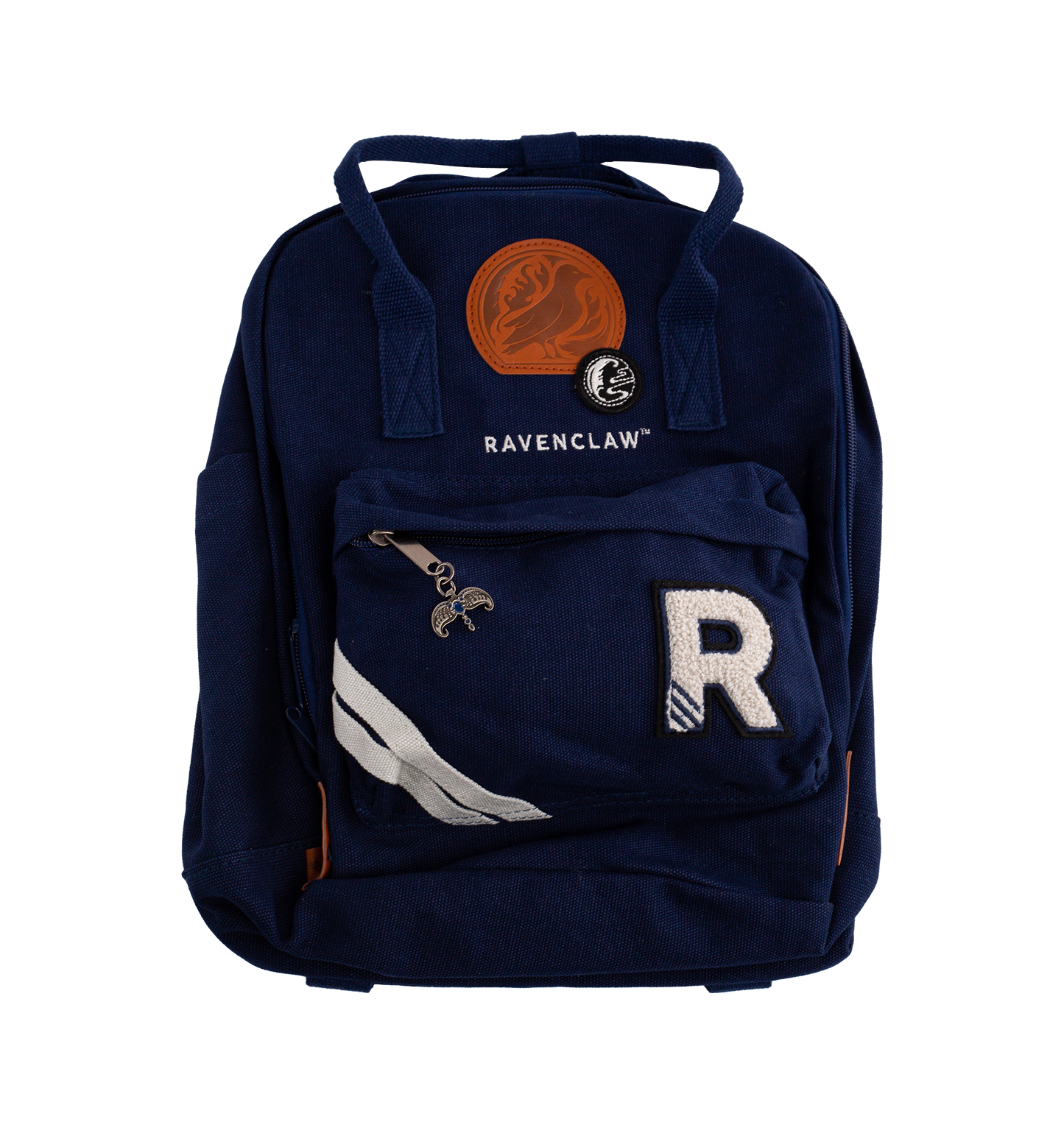 Navy blue backpack with 'Ravenclaw' emblem on a white background