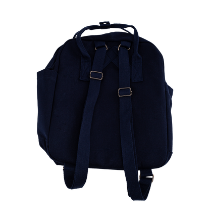 Navy blue backpack on a white background