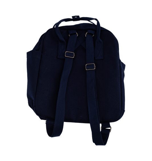 Navy blue backpack on a white background