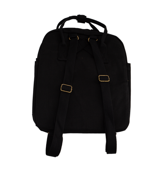 Black backpack on a white background