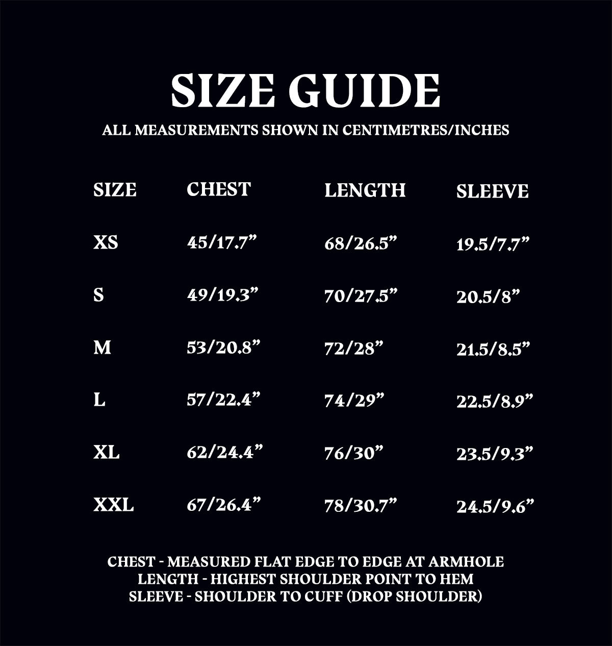 Drop Shoulder T-Shirt Size Guide