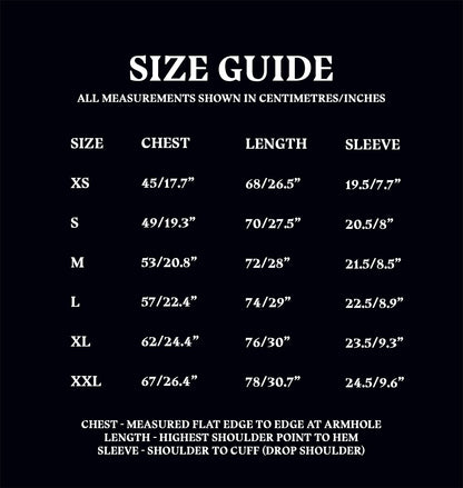 Drop Shoulder T-Shirt Size Guide