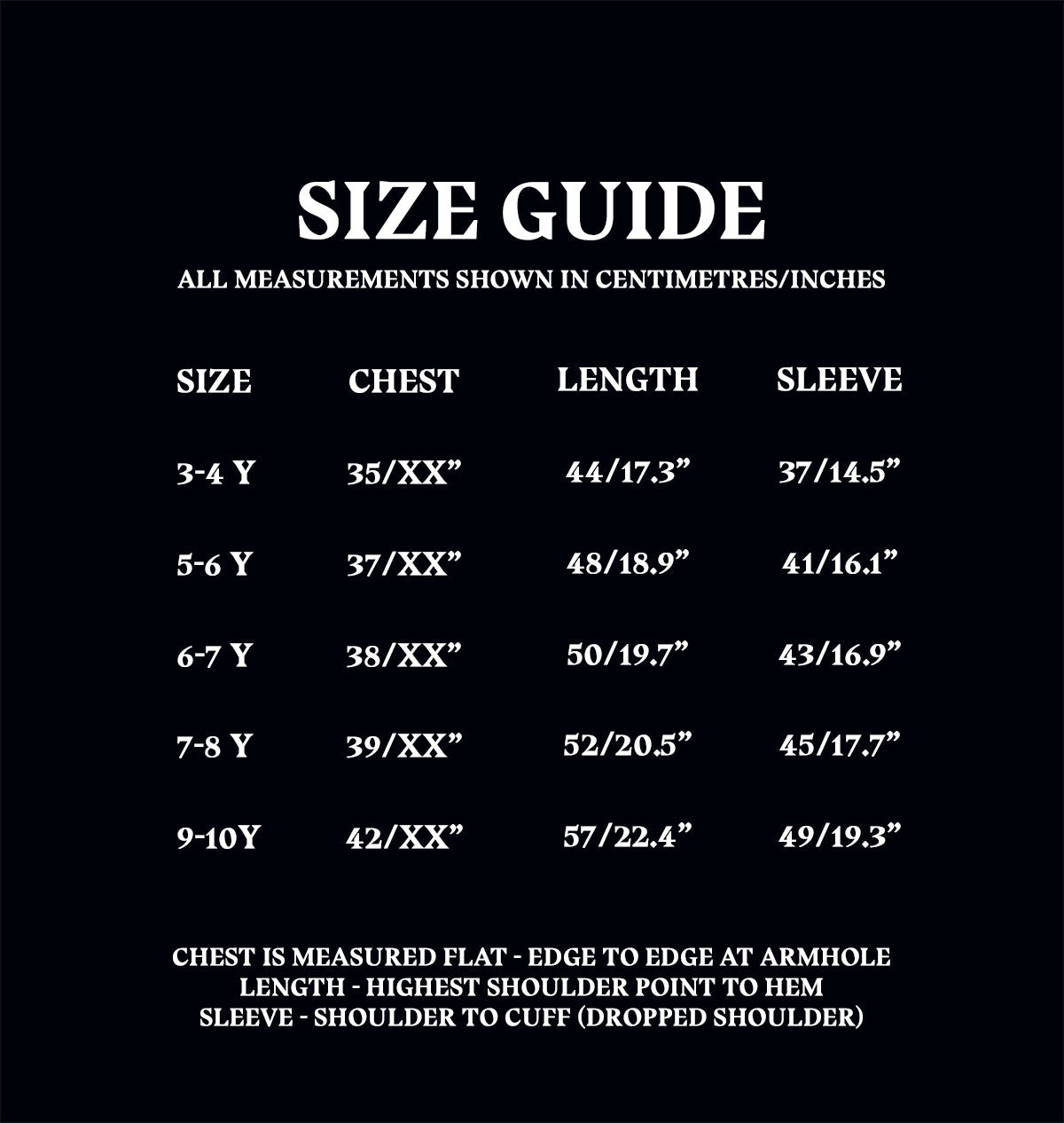 Kids Sweatshirt Size Guide