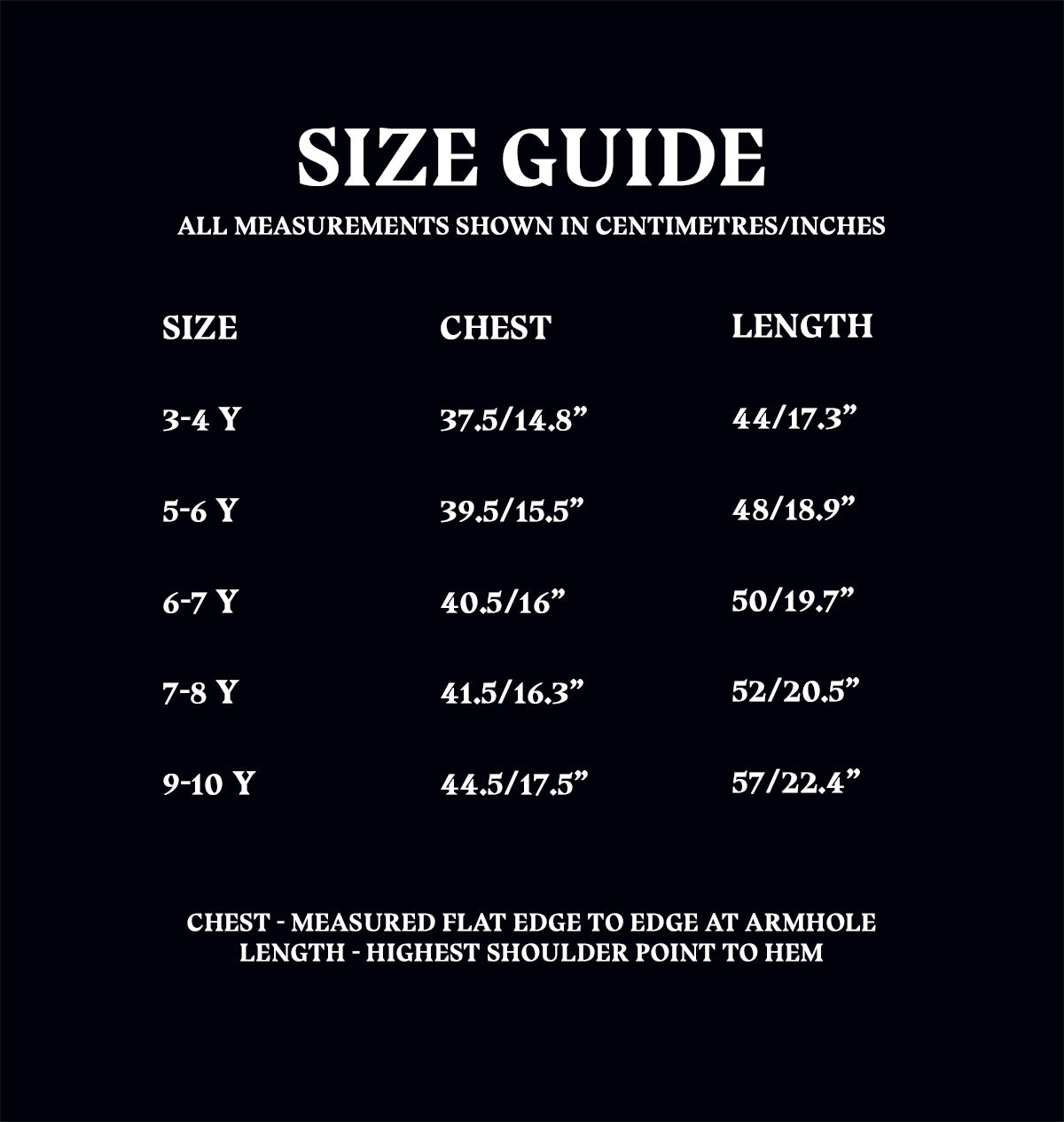 Kids Sweatshirt Size Guide