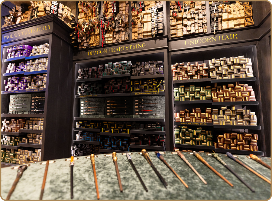 Concept artwork of the wand shop area inside the Diagon Alley-inspired Harry Potter Shop Oxford Street