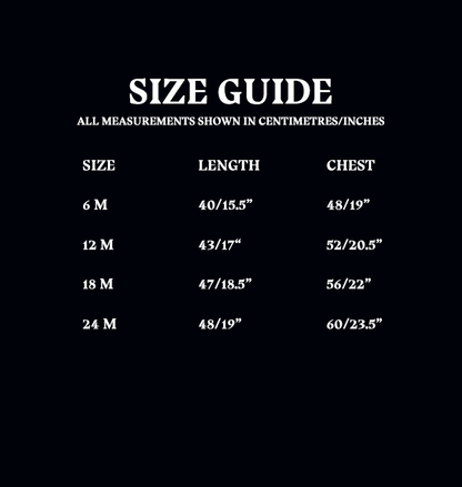 Gryffindor Seeker Jersey Babygrow Size Chart