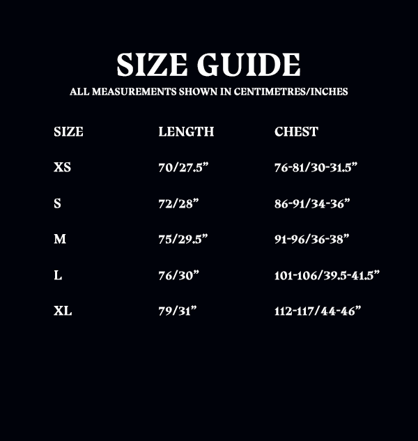 Spirit Jersey Size Chart