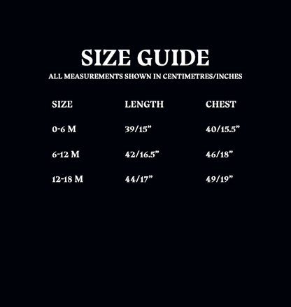Mascot Babygrows Size Chart