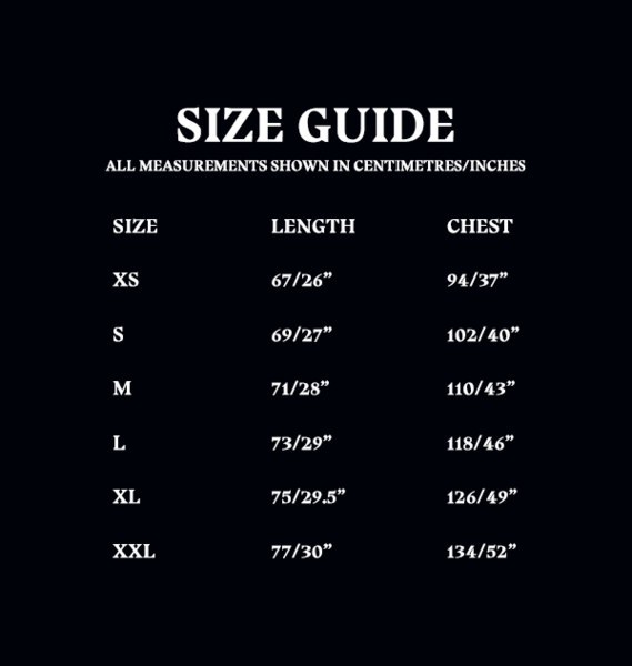 Gryffindor Fleece Hoodie -Size Guide