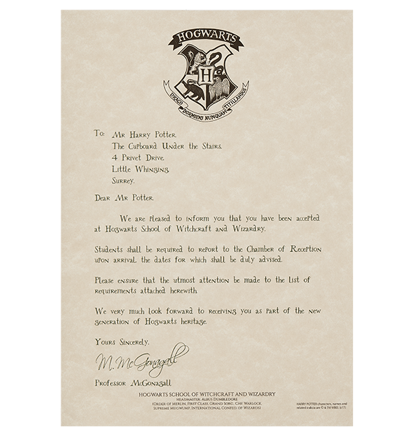 Hogwarts Acceptance Letter