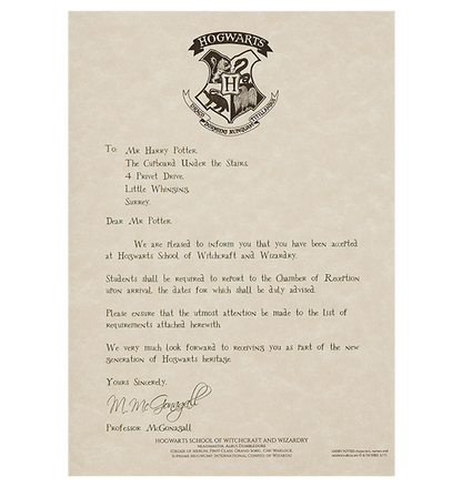 Hogwarts Acceptance Letter